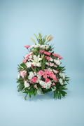 Professional flower bouquet on light blue studio background